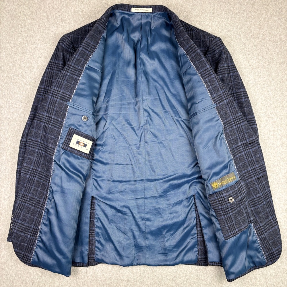 Joseph Abboud Blazer Mens 44L Plaid Blue Wool Cashmere Sport Coat Campore - Picture 9 of 12